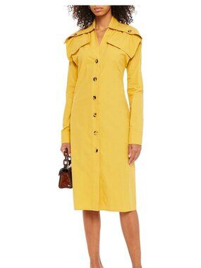 Bottega Veneta Mustard Short Sleeve Button-Front Shirt Dress NWT